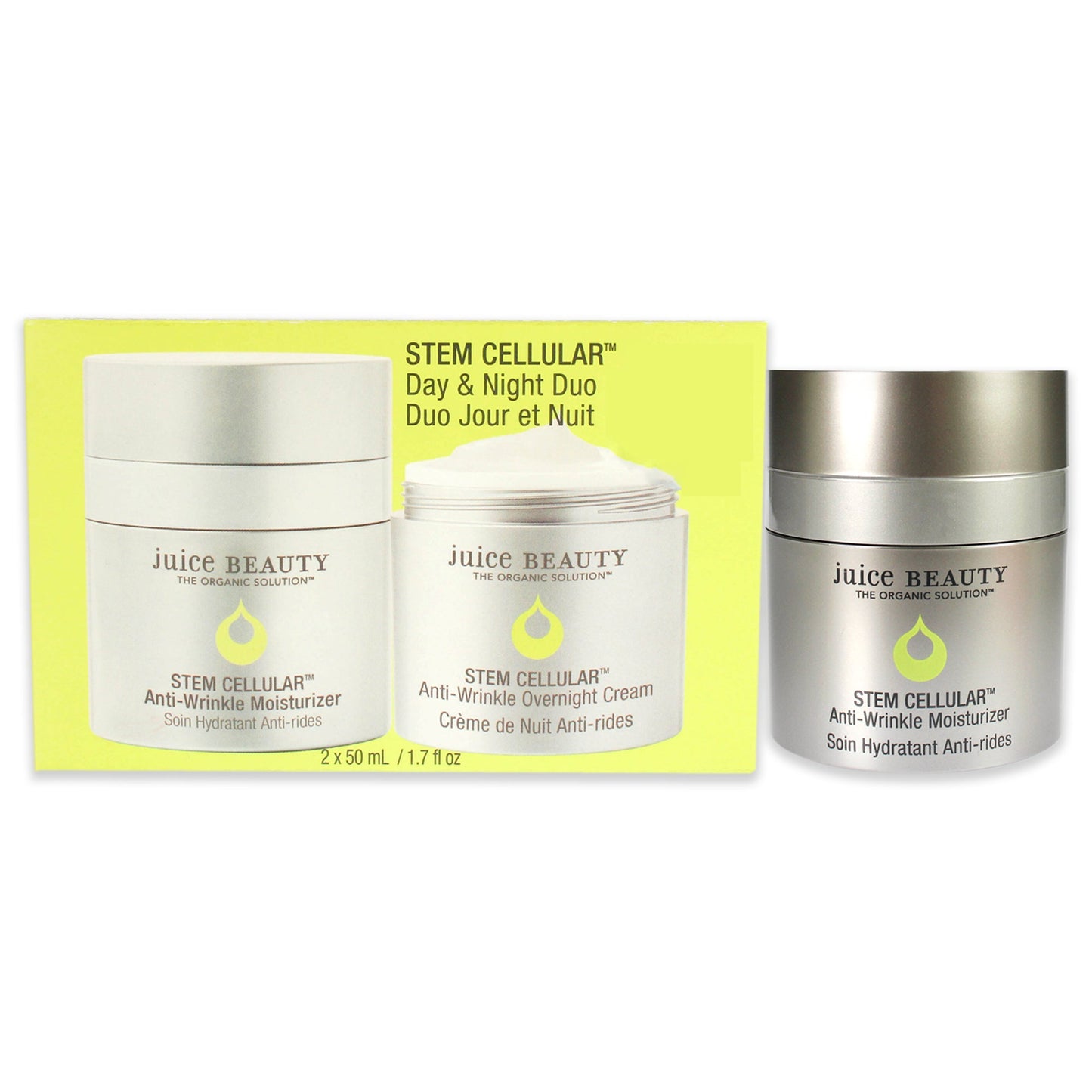 Stem Cellular Anti-Wrinkle Face Moisturizer Duo by Juice Beauty for Women - 2 x 1.7 oz 1.7 oz Anti-Wrinkle Moisturizer, Anti-Wrinkle Overnight Cream