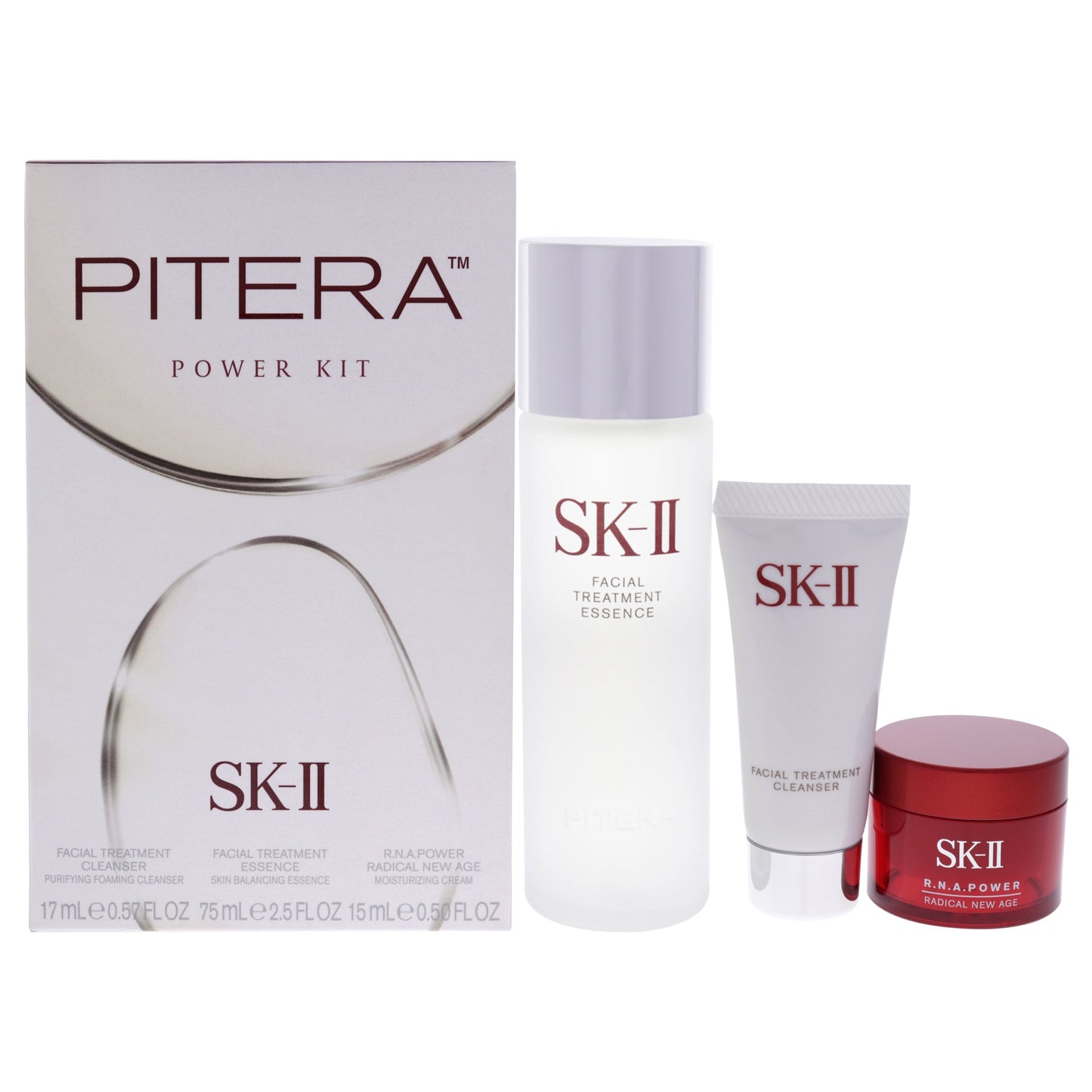 Pitera Power Kit by SK-II for Unisex - 3 Pc 2.5 oz Facial Treatment Essence, 0.57 oz Facial Treatment Cleanser, 0.50 oz RNA Cream